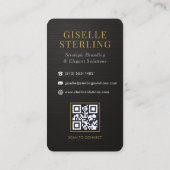 Carte De Visite Code QR Monogramme Or Blanc Noir Métallisé (Dos)