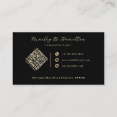 Carte De Visite Code QR Monogramme Or Noir Élégant (Dos)