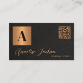 Carte De Visite Code QR monogramme or noir luxe élégant (Devant)