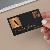 Carte De Visite Code QR monogramme or noir luxe élégant