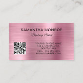 Carte De Visite Code QR Monogramme Papier D'argent Rose (Dos)