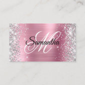 Carte De Visite Code QR Monogramme Papier D'argent Rose (Devant)