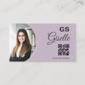 Carte De Visite Code QR Monogramme Photo Violet Lavande pour Agent (Devant)
