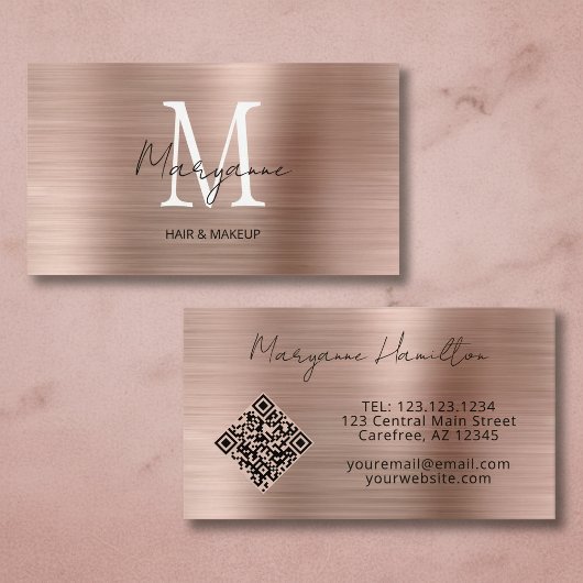 Carte De Visite Code QR Monogramme Rose Gold