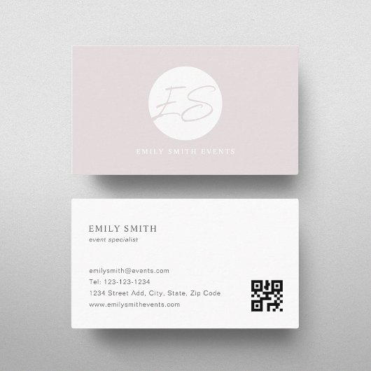 Carte De Visite Code QR monogramme rose tendre féminin moderne