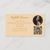 Carte De Visite Code QR Monogramme Script Photo Marron Tan Girly   (Dos)