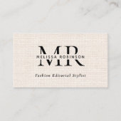 Carte De Visite Code QR Monogramme Simple Faux Burlap Noir & Blanc (Devant)