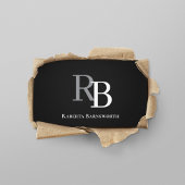 Carte De Visite Code QR Monogramme Simple Noir | Entrez en contact