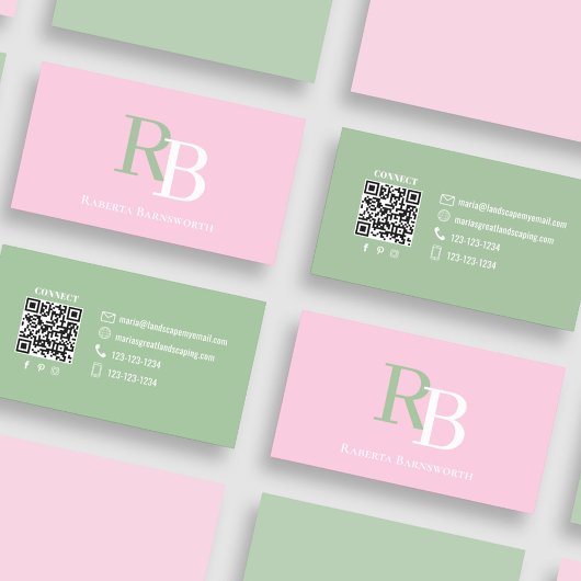 Carte De Visite Code QR Monogramme Simple Rose | Entrez en Contact