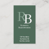 Carte De Visite Code QR Monogramme Simple Vert | Entrez en Contact (Devant)