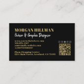 Carte De Visite Code QR Monogramme Tendance Noir Doré (Dos)