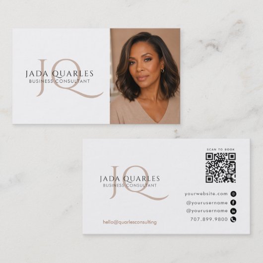 Carte De Visite Code QR Monogramme Thérapeute de Massage Minimalis (Devant / Derrière)