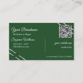 Carte De Visite Code QR Monogramme Vert Forêt avec Lignes Argentée (Dos)