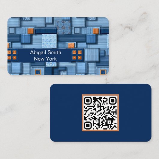 Carte De Visite Code QR Mosaïque Bleue Moderne (Devant / Derrière)
