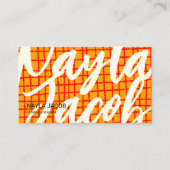 Carte De Visite Code QR Motif de chèque rouge orange gras pour art (Devant)