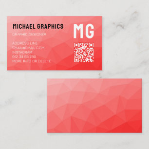 Carte De Visite Code QR motif de maillage géométrique rouge Monogr
