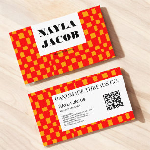 Carte De Visite Code QR Motif de tableau rouge orange fait main
