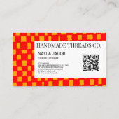 Carte De Visite Code QR Motif de tableau rouge orange fait main (Dos)