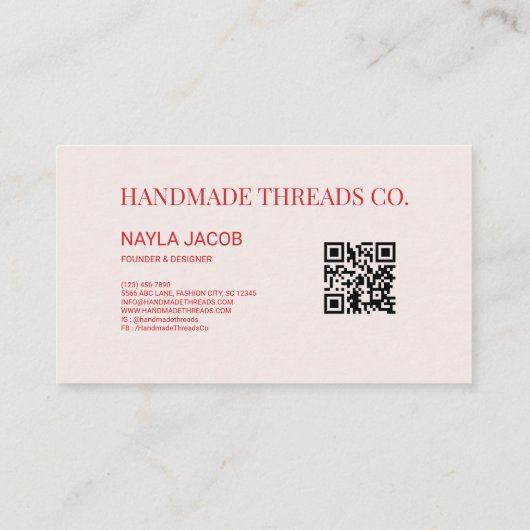 Carte De Visite Code QR Motif de tableau rouge rose fait main (Dos)