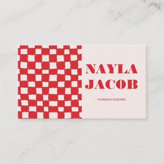 Carte De Visite Code QR Motif de tableau rouge rose fait main (Devant)