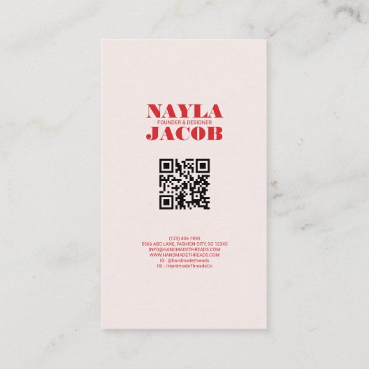Carte De Visite Code QR Motif de tableau rouge rose fait main (Dos)