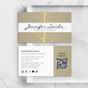 Carte De Visite Code QR Motif élégant de feuille d'or