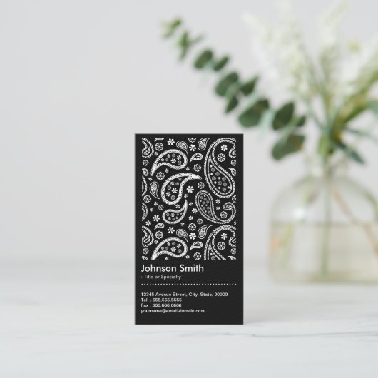 Carte De Visite Code QR Motif élégant noir et blanc Paisley (Debout devant)