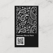 Carte De Visite Code QR Motif élégant noir et blanc Paisley (Dos)