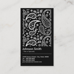 Carte De Visite Code QR Motif élégant noir et blanc Paisley