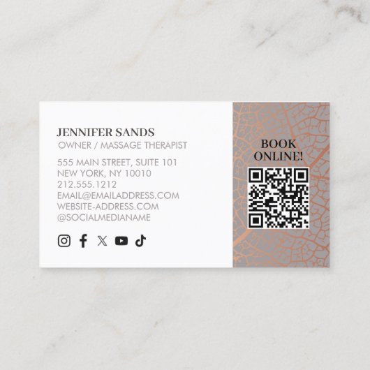 Carte De Visite Code QR Motif élégant Rose Gold Leaf Tree (Dos)