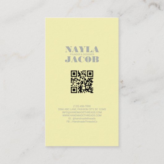 Carte De Visite Code QR Motif jaune pâle (Dos)