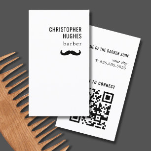Carte De Visite Code QR Moustache Noir et Blanc Minimaliste Cool