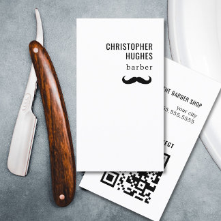 Carte De Visite Code QR Moustache Noir et Blanc Minimaliste Cool