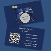 Carte De Visite Code QR Musicien Professionnel Batteur Bleu
