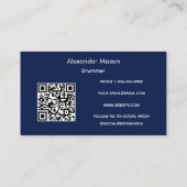 Carte De Visite Code QR Musicien Professionnel Batteur Bleu (Dos)