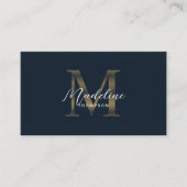 Carte De Visite Code QR Navy Blue Metallic Gold Monogram Script (Devant)