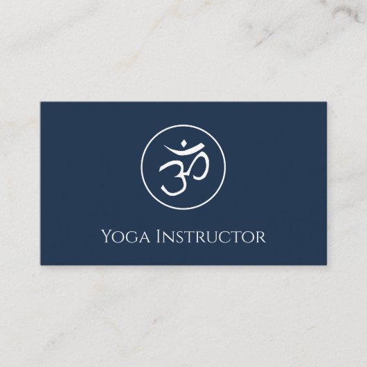 Carte De Visite Code QR Navy Blue Yoga Instructeur Om Symbole (Devant)