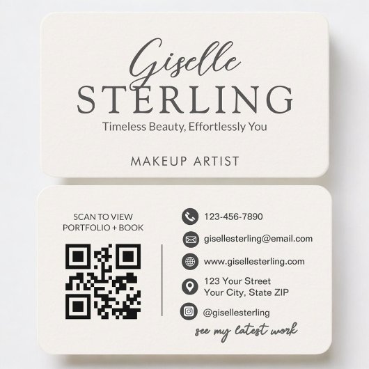 Carte De Visite Code QR neutre pour artiste maquilleuse