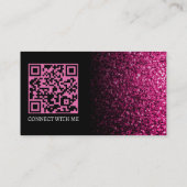 Carte De Visite Code QR noir à paillettes rose vif faux (Dos)