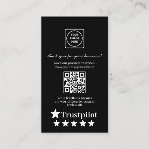 Carte De Visite Code QR noir Avis Trustpilot Merci personnalisé
