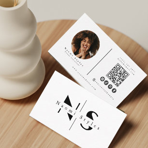 Carte De Visite Code QR noir/blanc moderne Photo professionnelle