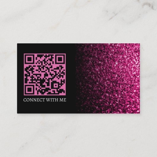 Carte De Visite Code QR noir brillant de parties scintillant rose (Dos)