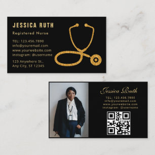 Carte De Visite Code QR noir de photo d'infirmière diplômée profes