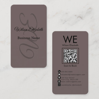 Carte De Visite Code QR noir élégant et moderne avec monogramme