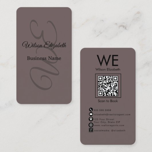 Carte De Visite Code QR noir élégant et moderne avec monogramme (Devant / Derrière)