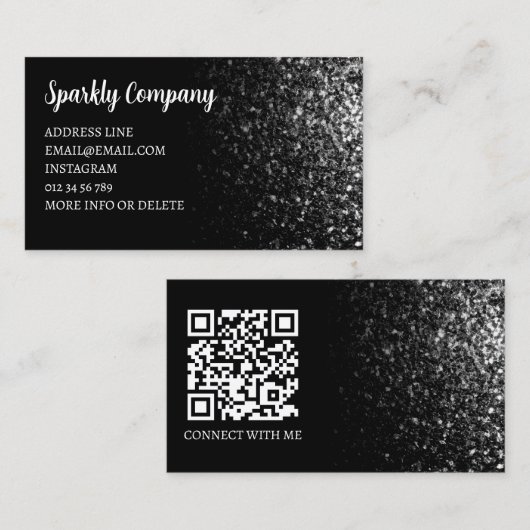 Carte De Visite Code QR noir et blanc brillant noir élégant (Devant / Derrière)