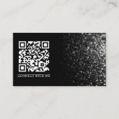 Carte De Visite Code QR noir et blanc brillant noir élégant (Dos)