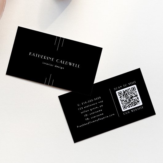 Carte de visite code QR noir et blanc Everly Moder