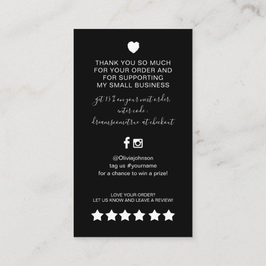 Carte De Visite Code QR noir et blanc moderne Commandez merci (Dos)