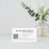 Carte De Visite Code QR noir et blanc moderne pour barbier (Debout devant)